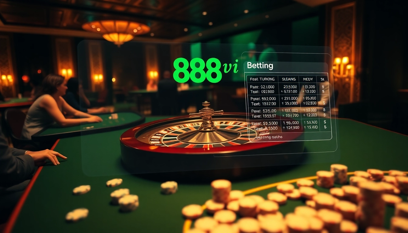 Experience the thrill of 888vi with vibrant casino gameplay featuring roulette and poker.