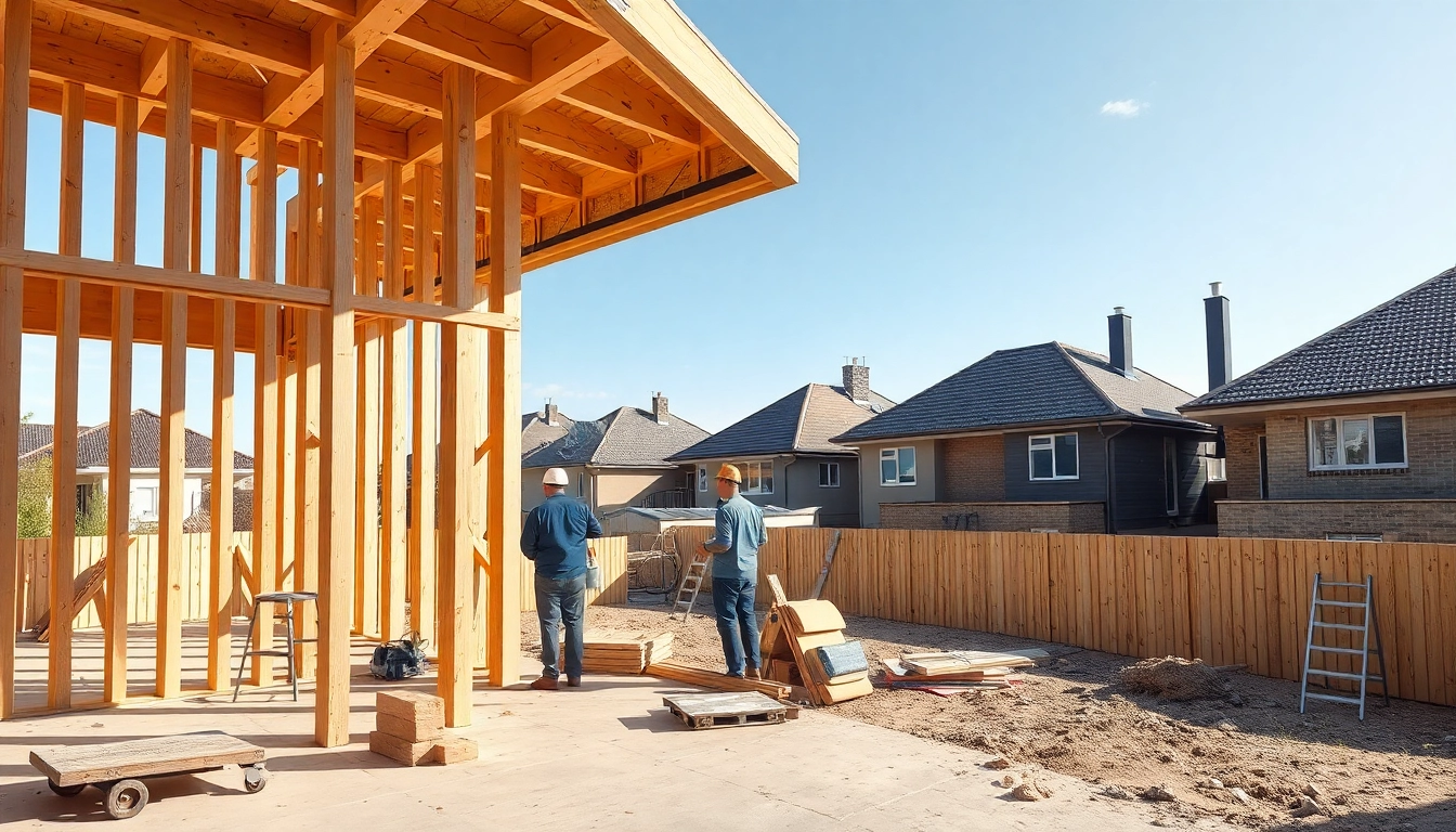 House extension construction in Melbourne with builders framing a modern design, showcasing quality craftsmanship.