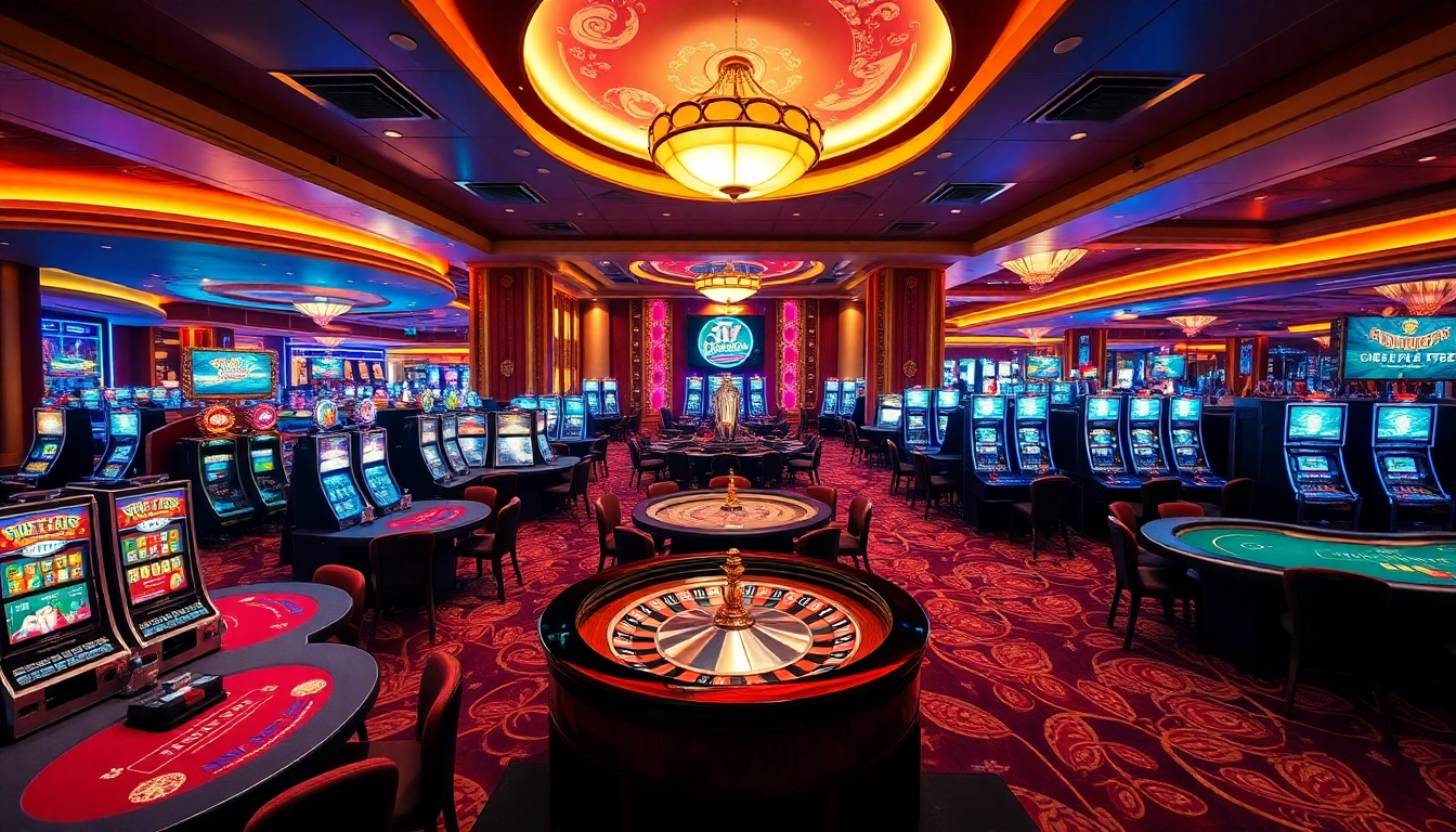 Experience the excitement at okfun casino with vibrant gaming tables and modern slot machines.
