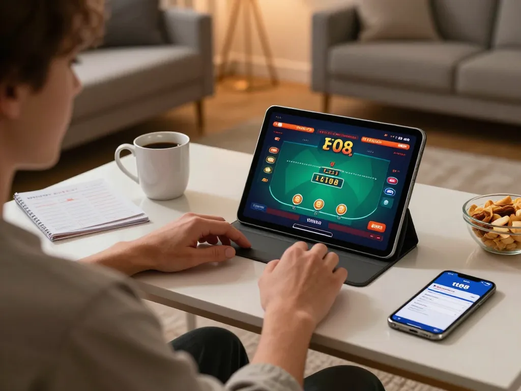 Engaging in online gaming on the tt88 app while enjoying a cozy atmosphere at home.