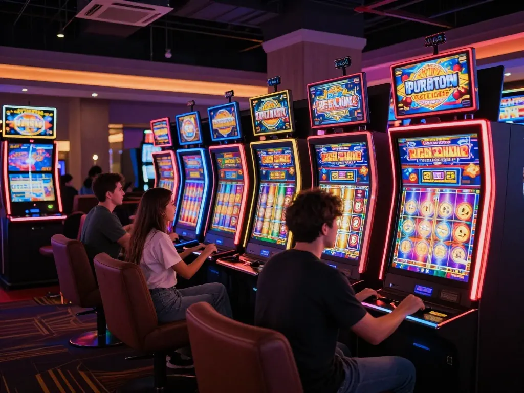 Hit club players enjoying vibrant slot machines in an engaging casino atmosphere