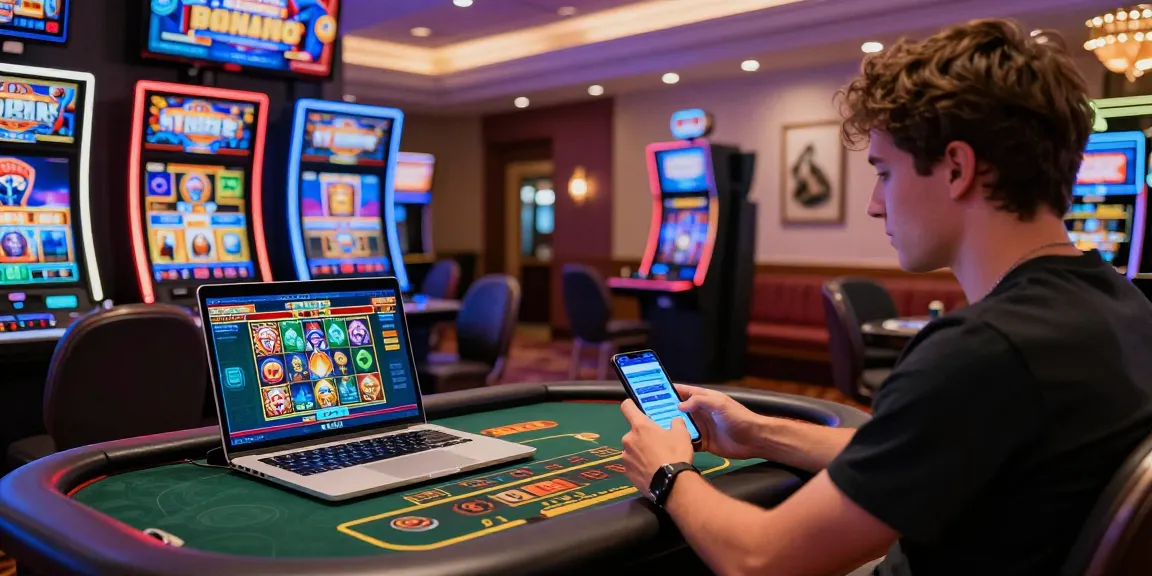 Player enjoying games at credit card casino sites with vibrant atmosphere and technology.