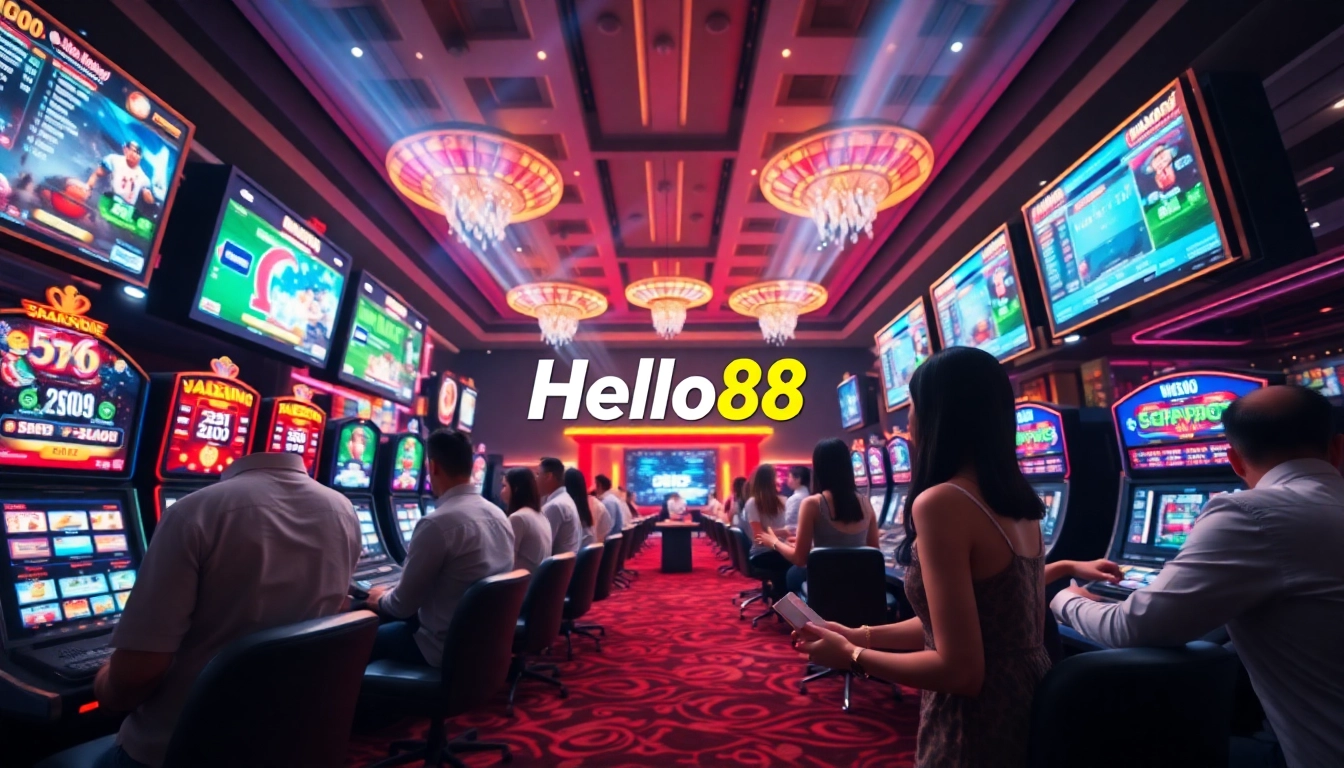 Exciting online gambling scene at hello88win.live, showcasing vibrant casino games and sports betting.