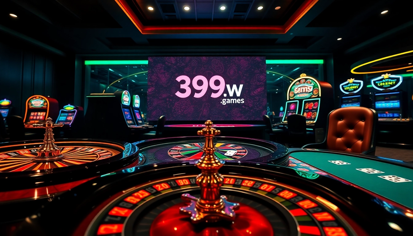 A captivating casino scene with roulette and slot machines at https://399w.games/, depicting excitement in gaming.