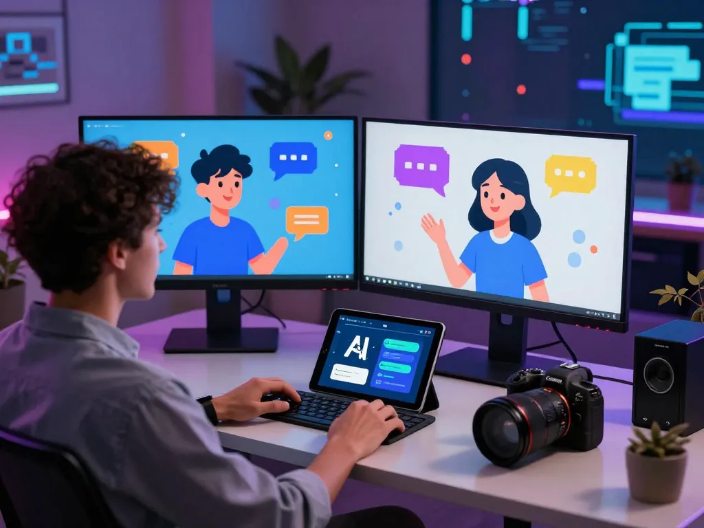 Engaging chat scene for crush on ai showcasing virtual interaction with animated characters in a vibrant digital environment