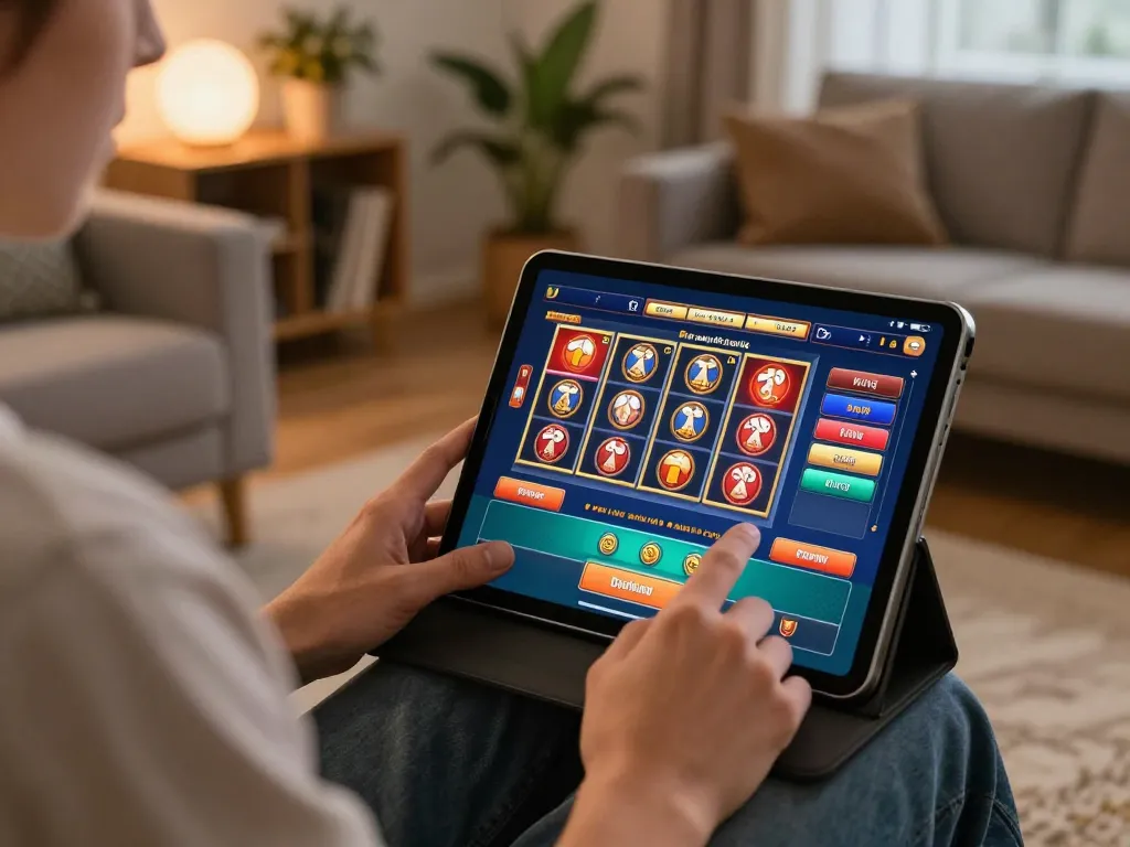 Engaging in online gaming with tg8 casino app in a cozy home setup, showcasing strategic gameplay.
