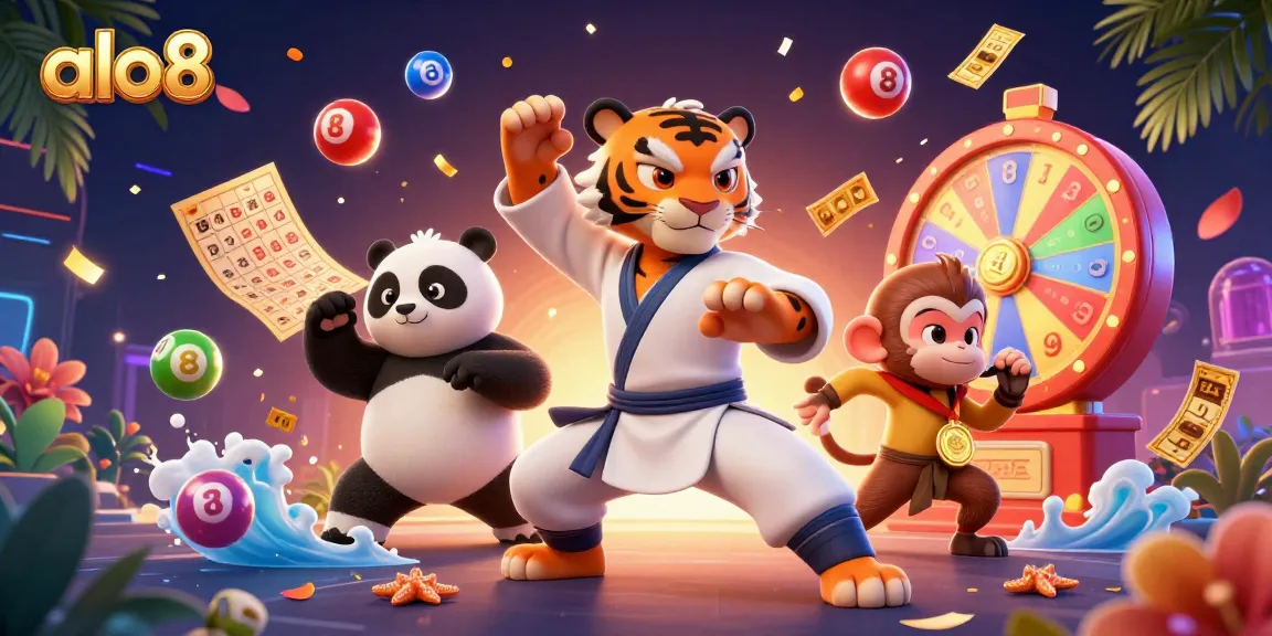 Engage in fun with alo8 while playing vibrant 3D lottery and casino games featuring colorful elements.