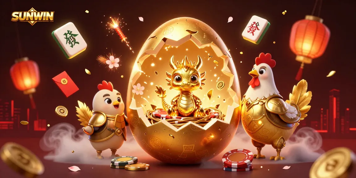 SUNWIN offers exciting games with a golden dragon and poker chips in a vibrant casino-themed scene.